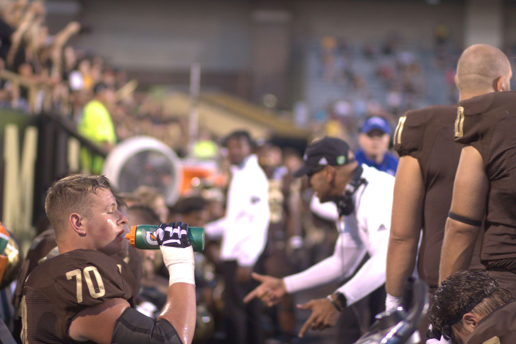 Spencer Kanz refuels while his team's defense takes the field vs. Georgia State.